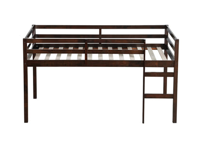 Twin Loft Bed with Ladder – Espresso Rubber Wood Low Loft Bed for Kids - 1st Choice Furniture Direct