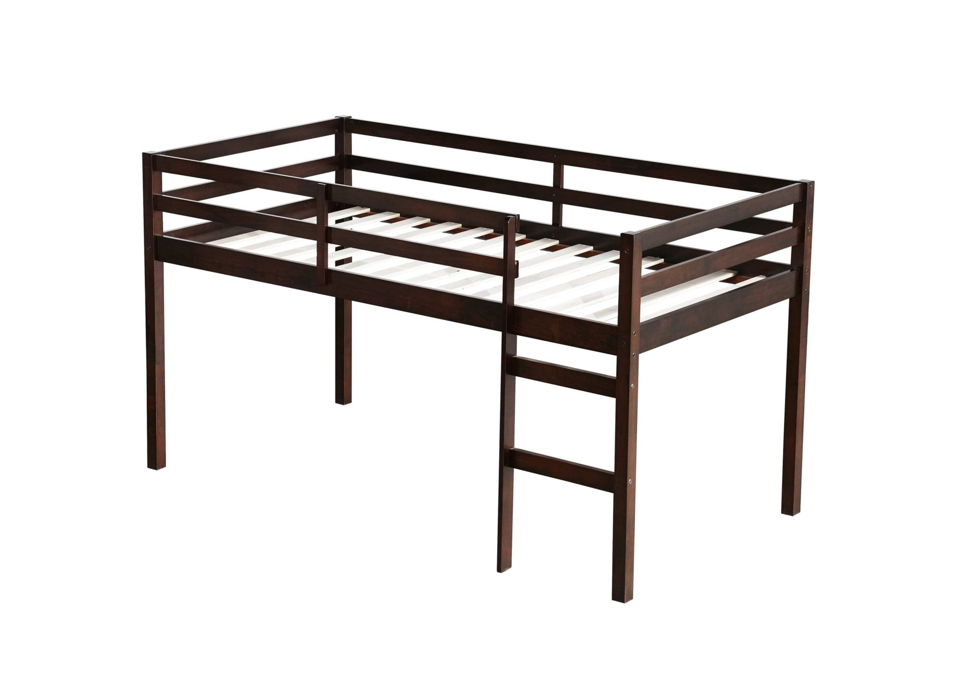 Twin Loft Bed with Ladder – Espresso Rubber Wood Low Loft Bed for Kids - 1st Choice Furniture Direct