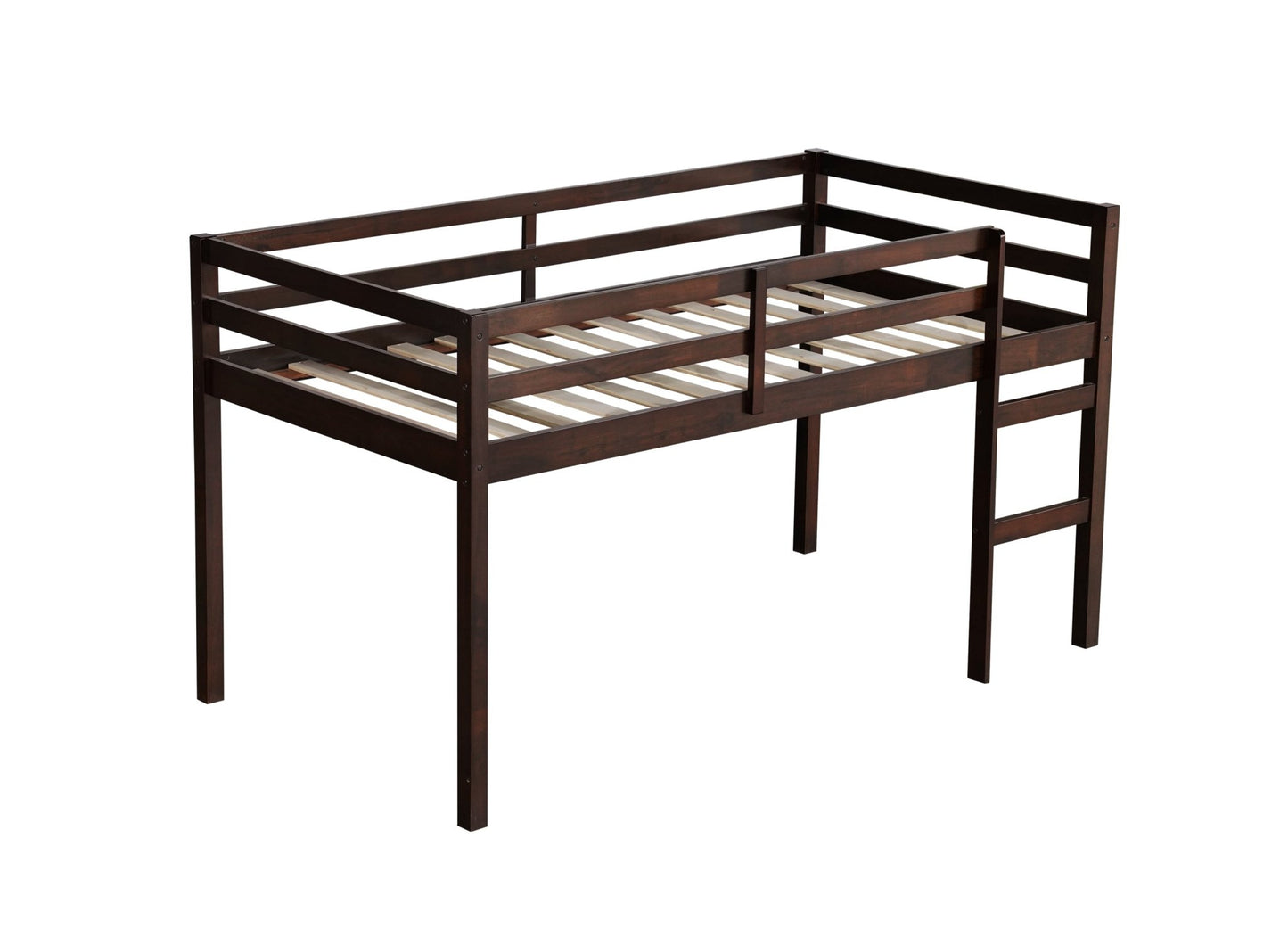 Twin Loft Bed with Ladder – Espresso Rubber Wood Low Loft Bed for Kids - 1st Choice Furniture Direct