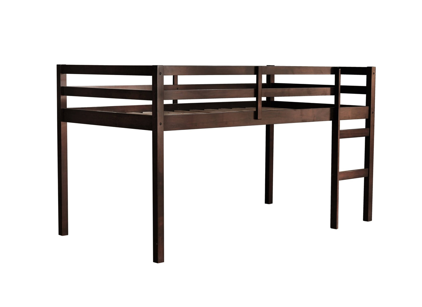 Twin Loft Bed with Ladder – Espresso Rubber Wood Low Loft Bed for Kids - 1st Choice Furniture Direct