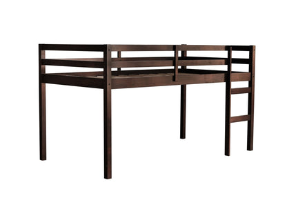 Twin Loft Bed with Ladder – Espresso Rubber Wood Low Loft Bed for Kids - 1st Choice Furniture Direct