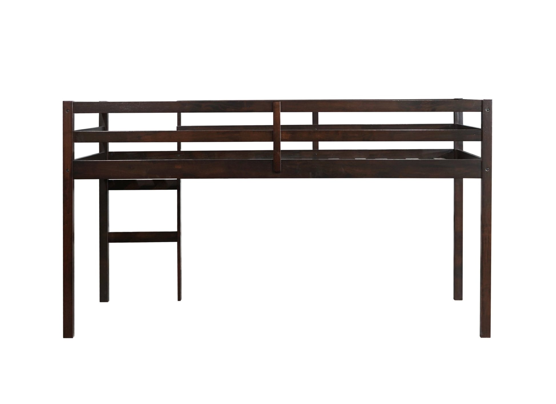 Twin Loft Bed with Ladder – Espresso Rubber Wood Low Loft Bed for Kids - 1st Choice Furniture Direct