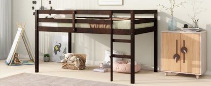Twin Loft Bed with Ladder – Espresso Rubber Wood Low Loft Bed for Kids - 1st Choice Furniture Direct