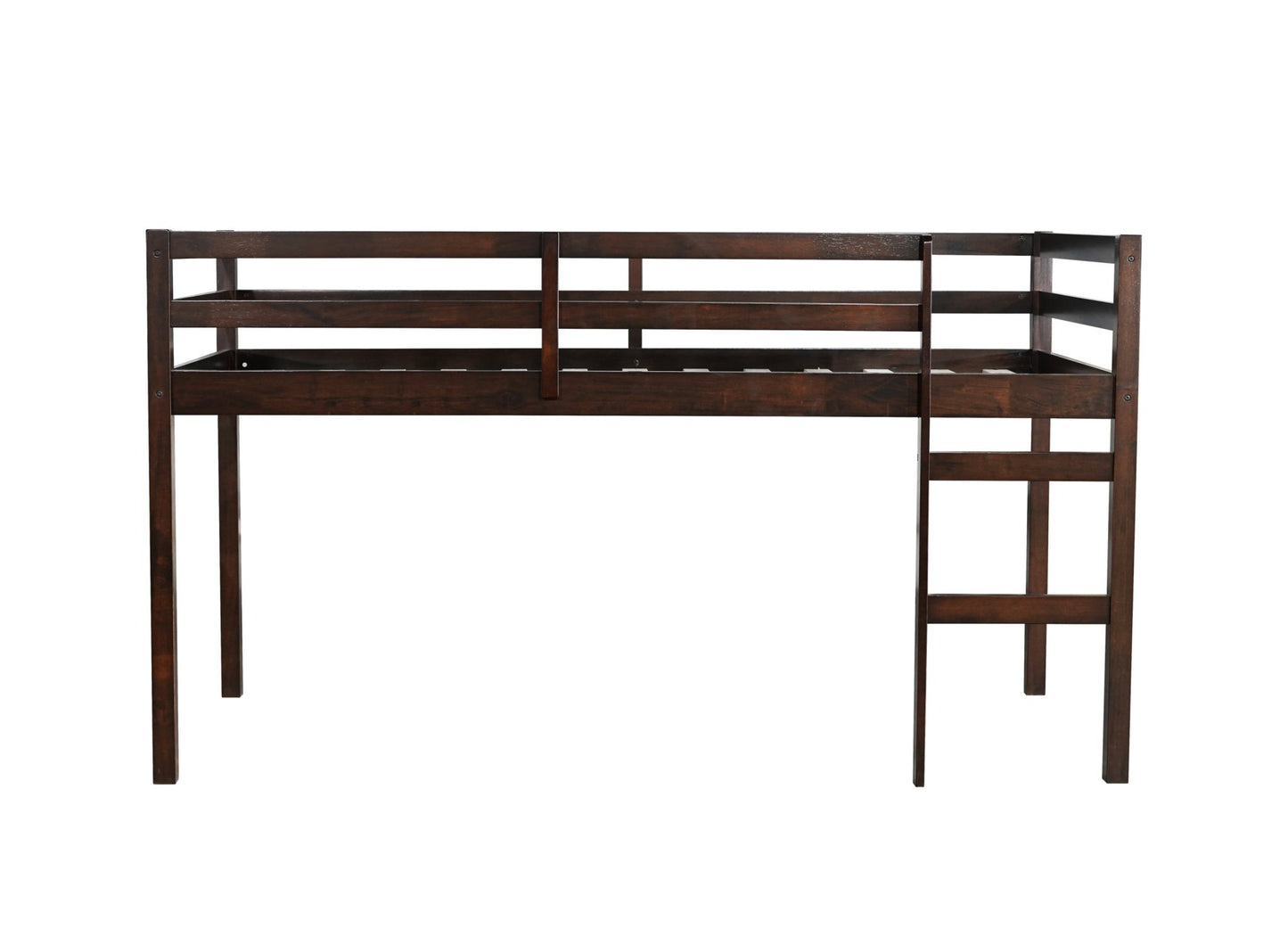 Twin Loft Bed with Ladder – Espresso Rubber Wood Low Loft Bed for Kids - 1st Choice Furniture Direct