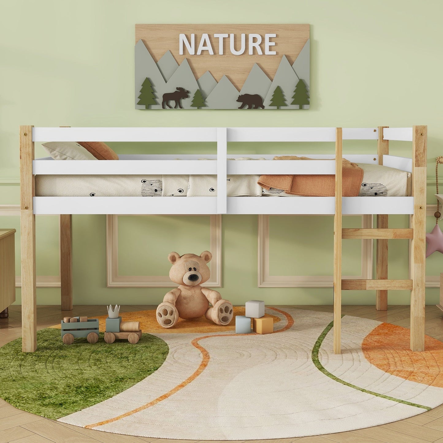 Twin Low Loft Bed with Storage Space and Safety Guardrails - 1st Choice Furniture Direct