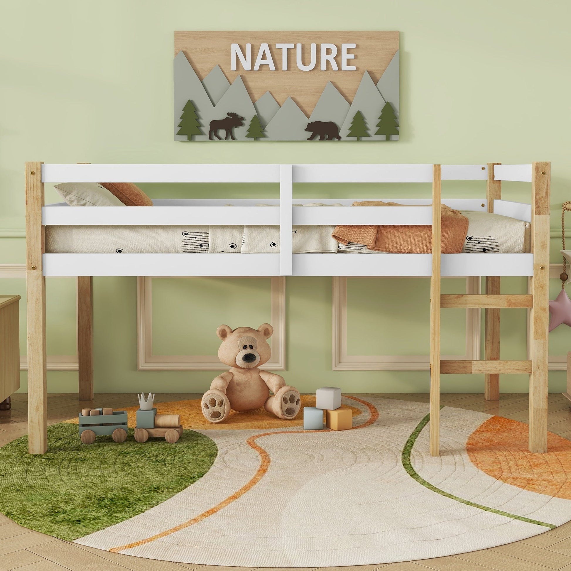 Twin Low Loft Bed with Storage Space and Safety Guardrails - 1st Choice Furniture Direct