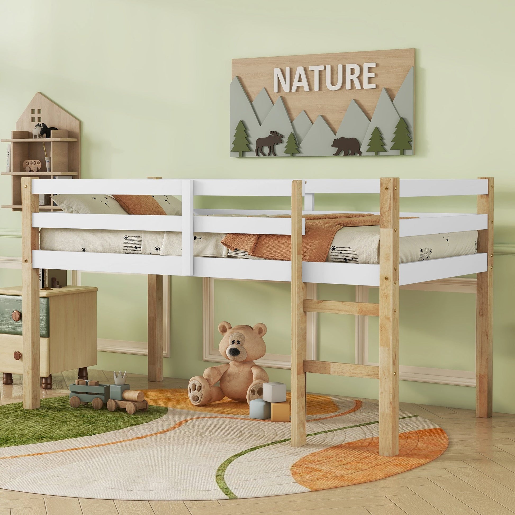 Twin Low Loft Bed with Storage Space and Safety Guardrails - 1st Choice Furniture Direct