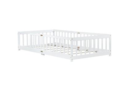 Twin Montessori Floor Bed with Fence | White Kids Platform Bed - 1st Choice Furniture Direct