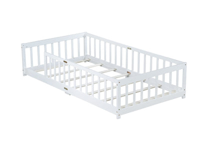 Twin Montessori Floor Bed with Fence | White Kids Platform Bed - 1st Choice Furniture Direct