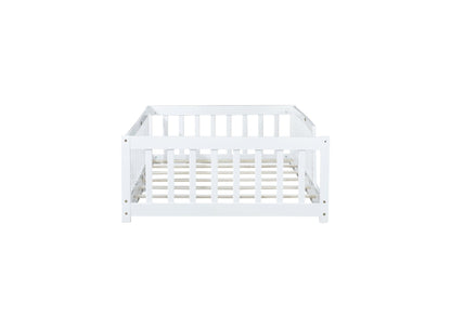 Twin Montessori Floor Bed with Fence | White Kids Platform Bed - 1st Choice Furniture Direct