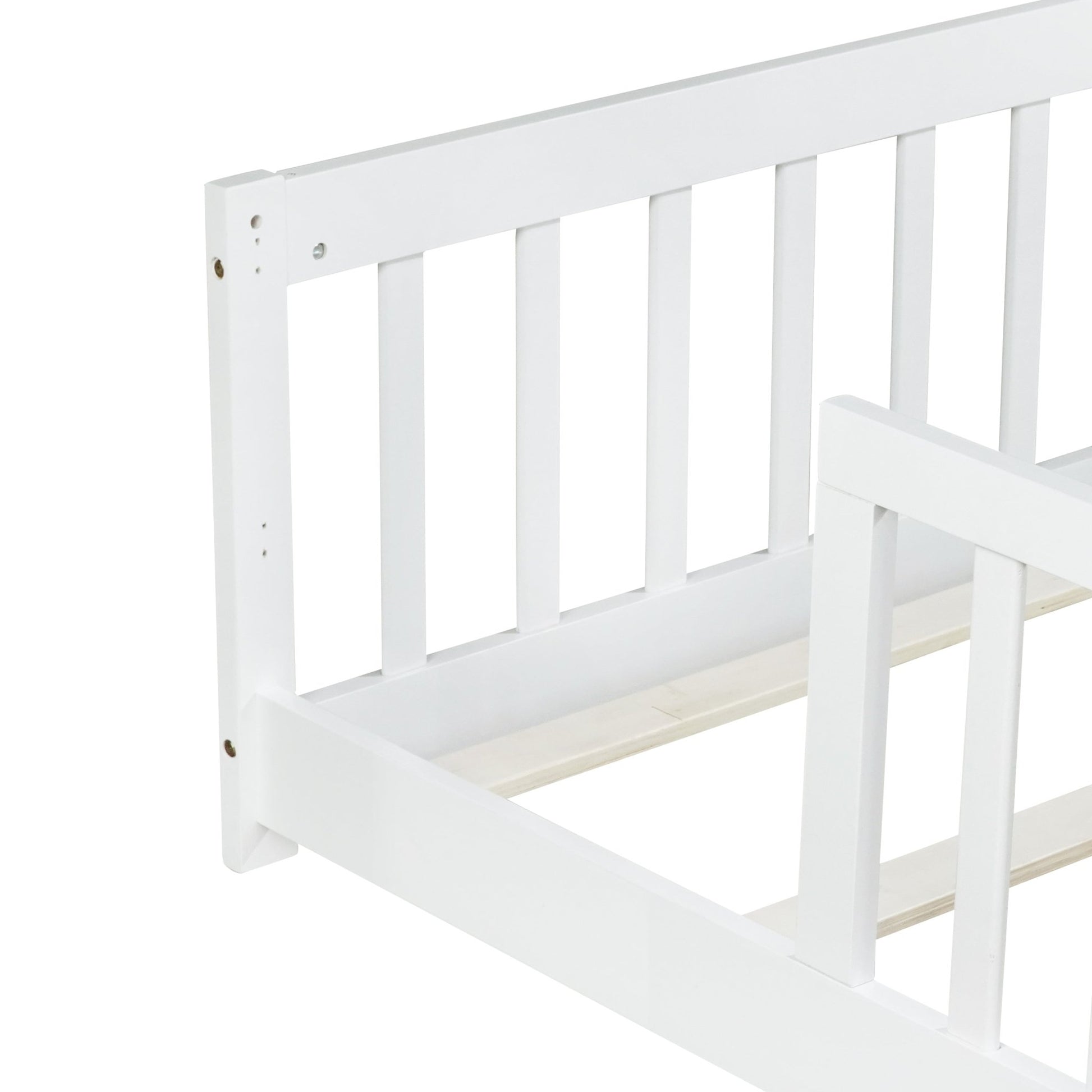 Twin Montessori Floor Bed with Fence | White Kids Platform Bed - 1st Choice Furniture Direct