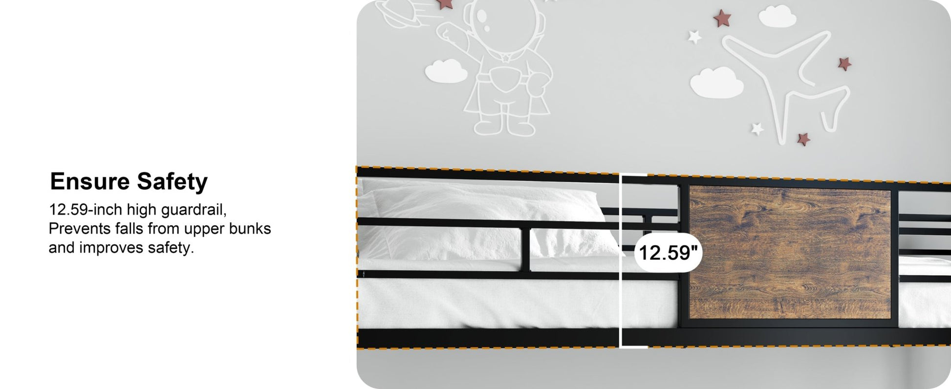 Twin Over Full Bunk Beds, Metal Bunk Bed Frame with Safety Guardrail and 2 Ladder for Kids,Sturdy Metal Frame and Protective Board Supports, No Box Spring Needed, Easy Assembly - 1st Choice Furniture Direct