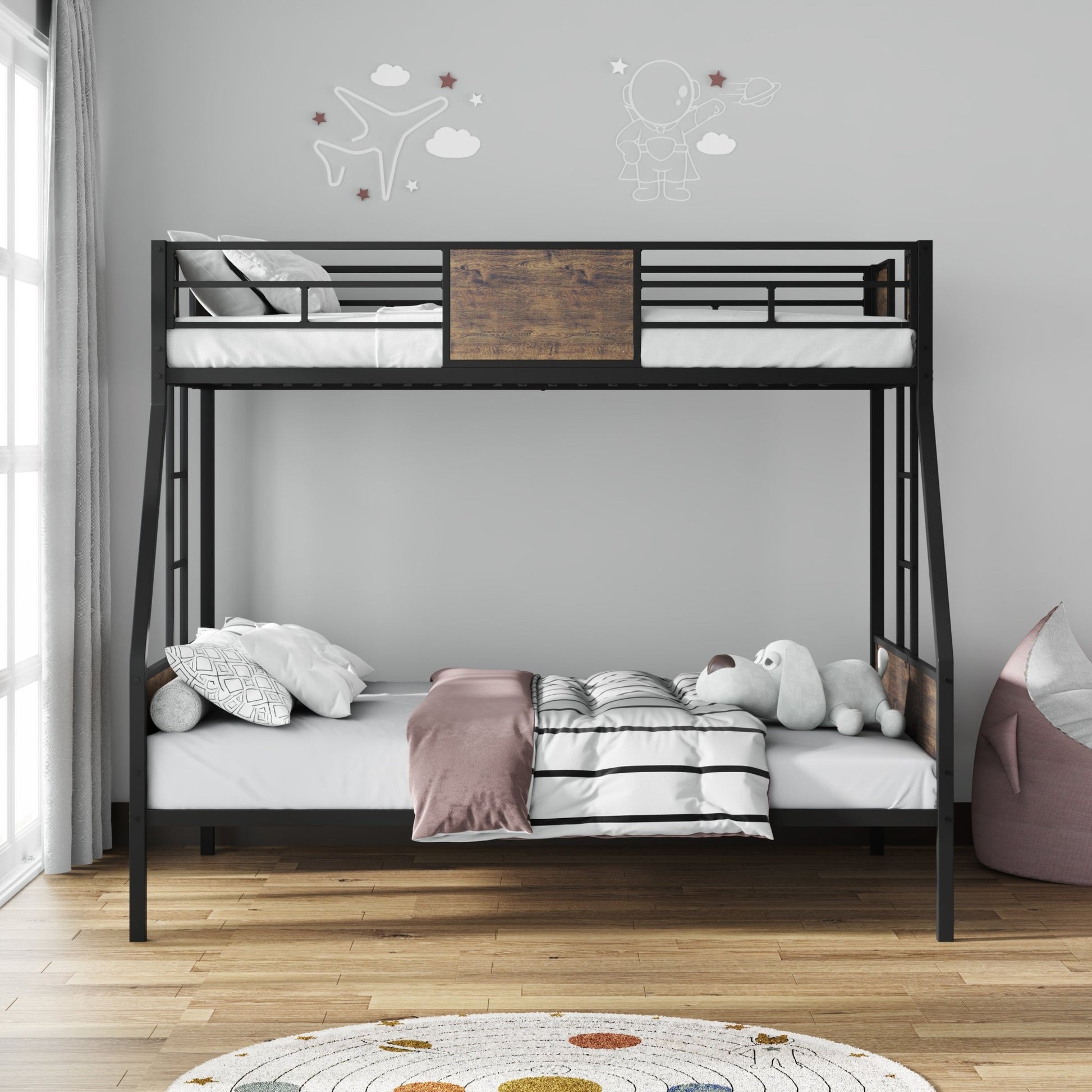 Twin Over Full Bunk Beds, Metal Bunk Bed Frame with Safety Guardrail and 2 Ladder for Kids,Sturdy Metal Frame and Protective Board Supports, No Box Spring Needed, Easy Assembly - 1st Choice Furniture Direct
