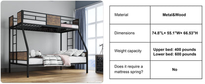 Twin Over Full Bunk Beds, Metal Bunk Bed Frame with Safety Guardrail and 2 Ladder for Kids,Sturdy Metal Frame and Protective Board Supports, No Box Spring Needed, Easy Assembly - 1st Choice Furniture Direct