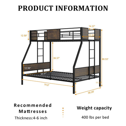 Twin Over Full Bunk Beds, Metal Bunk Bed Frame with Safety Guardrail and 2 Ladder for Kids,Sturdy Metal Frame and Protective Board Supports, No Box Spring Needed, Easy Assembly - 1st Choice Furniture Direct