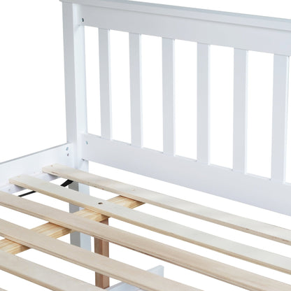 Twin Over Full Rubber Wood Bunk Bed with Trundle, Convertible Ladder and Guardrail, Detachable, Convertible Bed, with Twin Size Trundle ,White - 1st Choice Furniture Direct