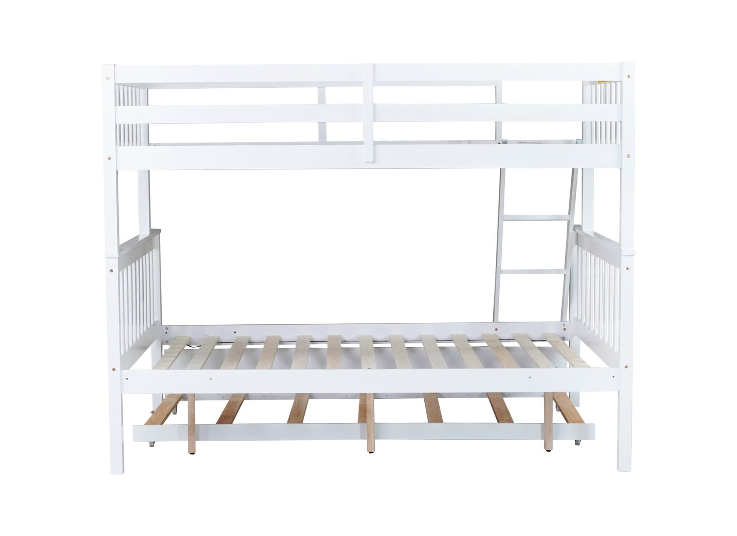 Twin Over Full Rubber Wood Bunk Bed with Trundle, Convertible Ladder and Guardrail, Detachable, Convertible Bed, with Twin Size Trundle ,White - 1st Choice Furniture Direct