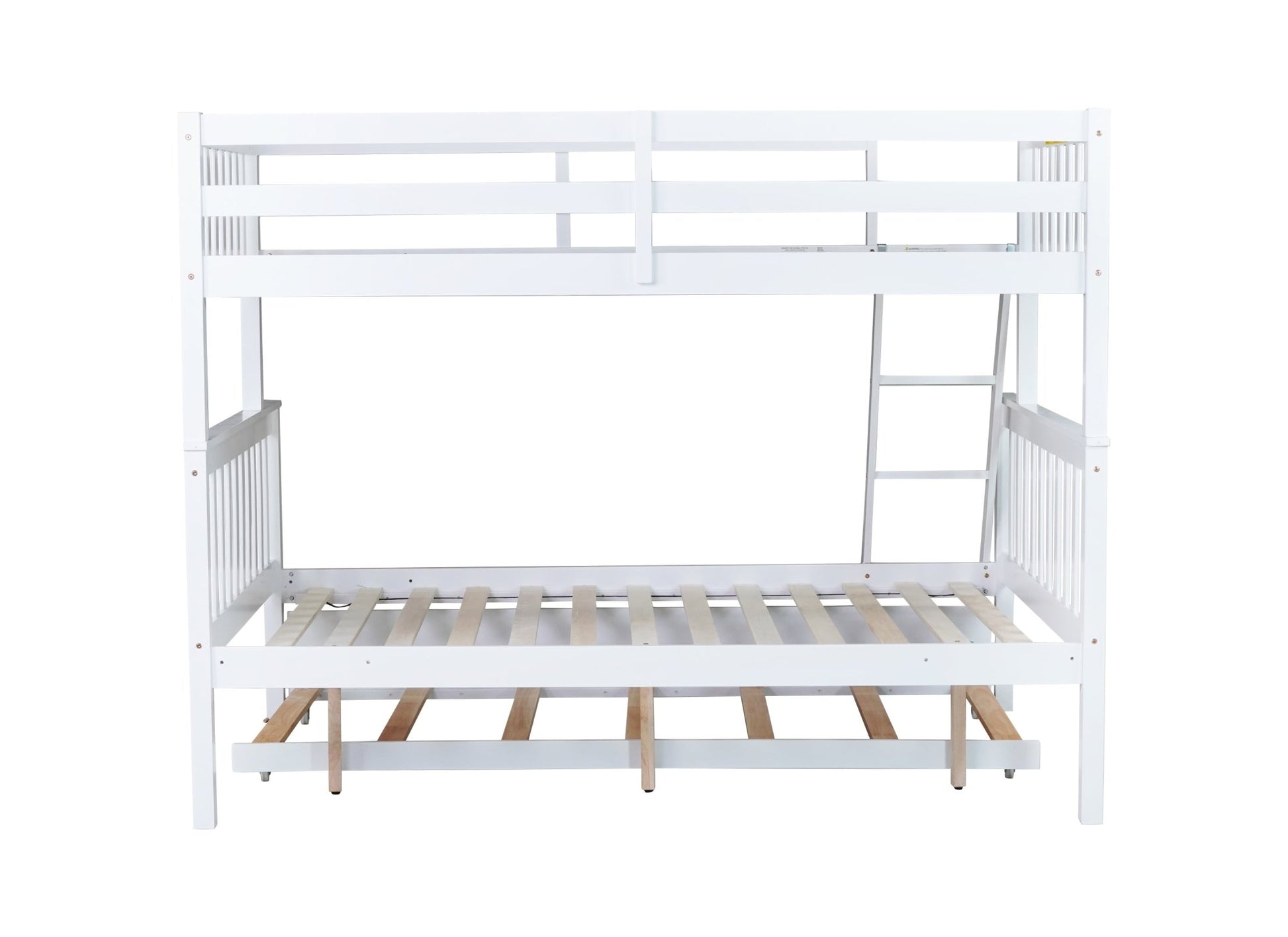 Twin Over Full Rubber Wood Bunk Bed with Trundle, Convertible Ladder and Guardrail, Detachable, Convertible Bed, with Twin Size Trundle ,White - 1st Choice Furniture Direct