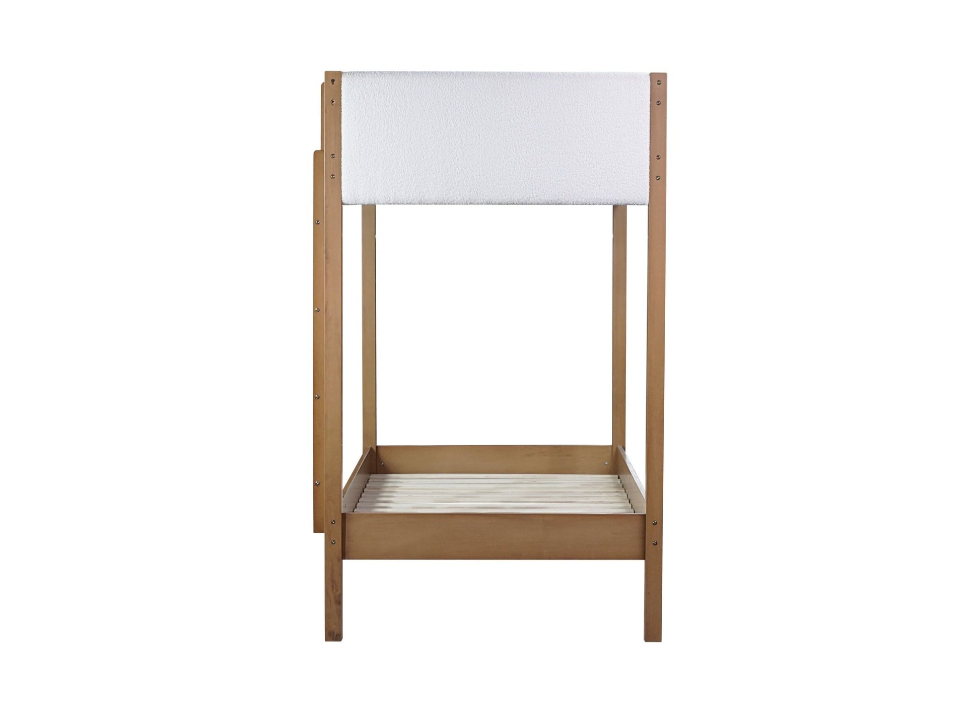 Twin Over Twin Bunk Bed with Boucle Upholstered Headboard and Footboard,Ladder, Safety Guardrails,Rubber Wooden Bunk Bed,Natural - 1st Choice Furniture Direct