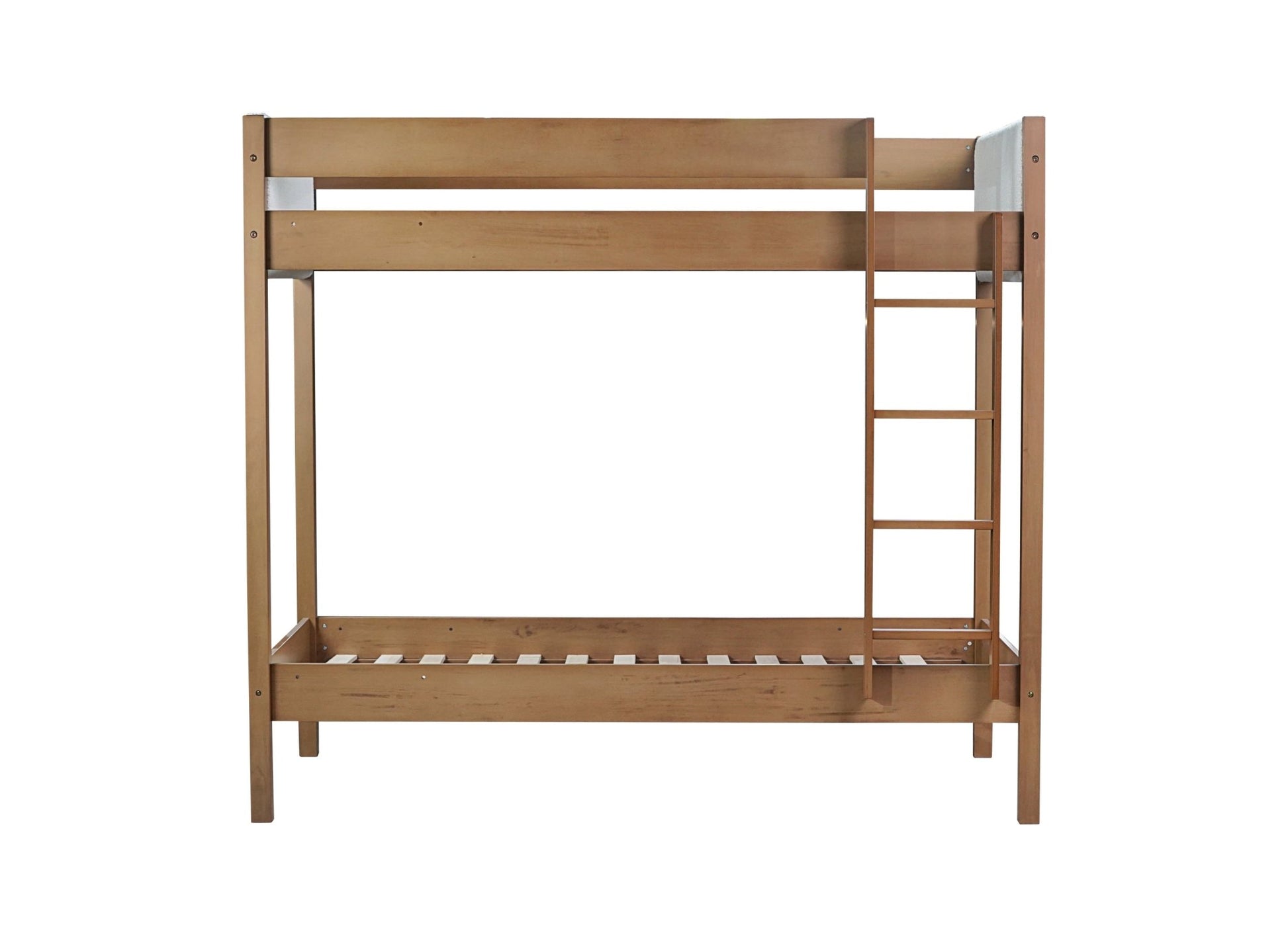 Twin Over Twin Bunk Bed with Boucle Upholstered Headboard and Footboard,Ladder, Safety Guardrails,Rubber Wooden Bunk Bed,Natural - 1st Choice Furniture Direct