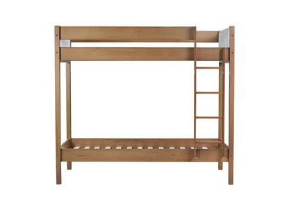 Twin Over Twin Bunk Bed with Boucle Upholstered Headboard and Footboard,Ladder, Safety Guardrails,Rubber Wooden Bunk Bed,Natural - 1st Choice Furniture Direct