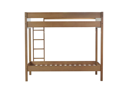 Twin Over Twin Bunk Bed with Boucle Upholstered Headboard and Footboard,Ladder, Safety Guardrails,Rubber Wooden Bunk Bed,Natural - 1st Choice Furniture Direct