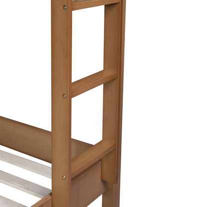 Twin Over Twin Bunk Bed with Boucle Upholstered Headboard and Footboard,Ladder, Safety Guardrails,Rubber Wooden Bunk Bed,Natural - 1st Choice Furniture Direct