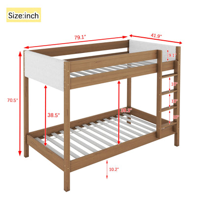 Twin Over Twin Bunk Bed with Boucle Upholstered Headboard and Footboard,Ladder, Safety Guardrails,Rubber Wooden Bunk Bed,Natural - 1st Choice Furniture Direct