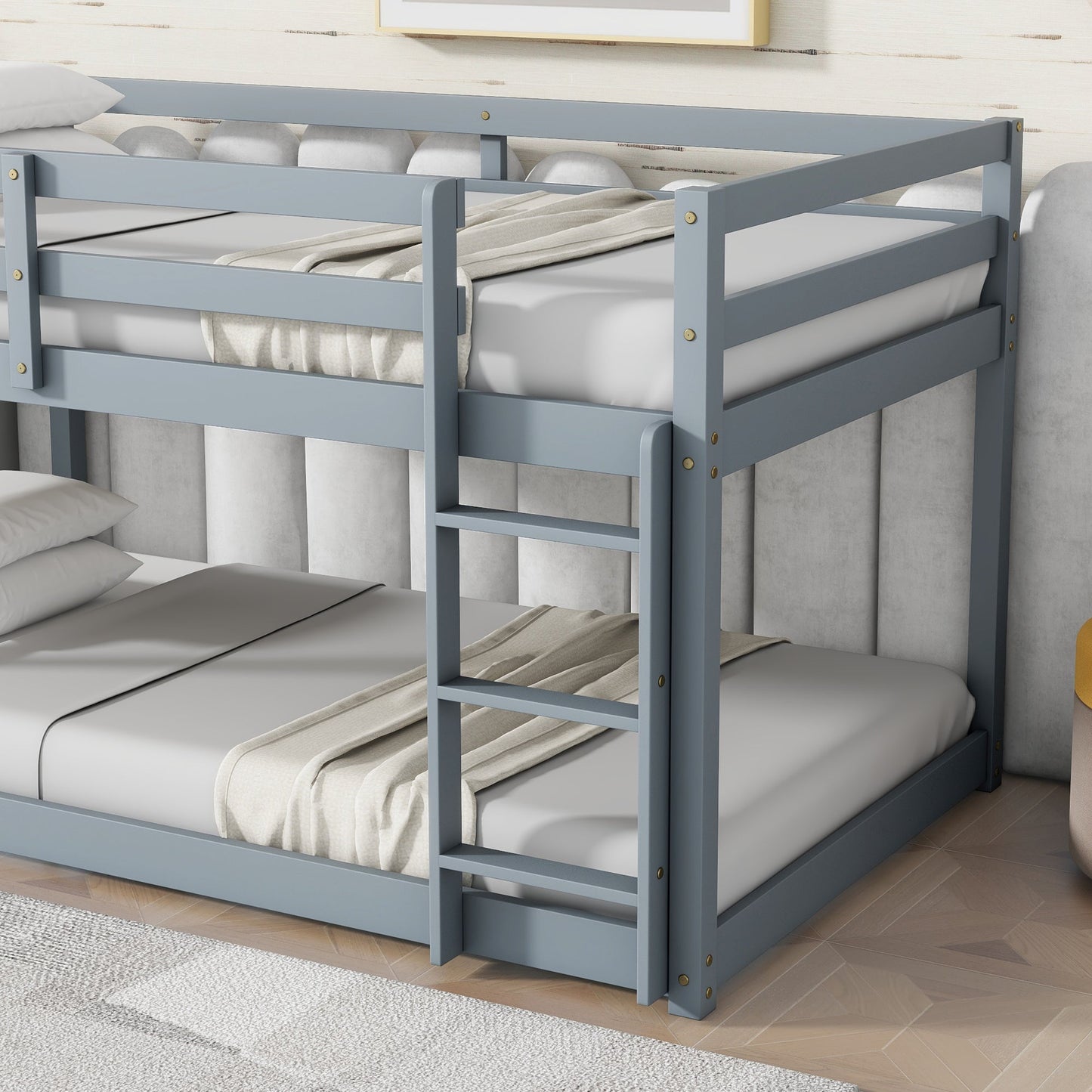 Twin Over Twin Floor Bunk Bed with Ladder | Grey Kids Bunk Bed - 1st Choice Furniture Direct