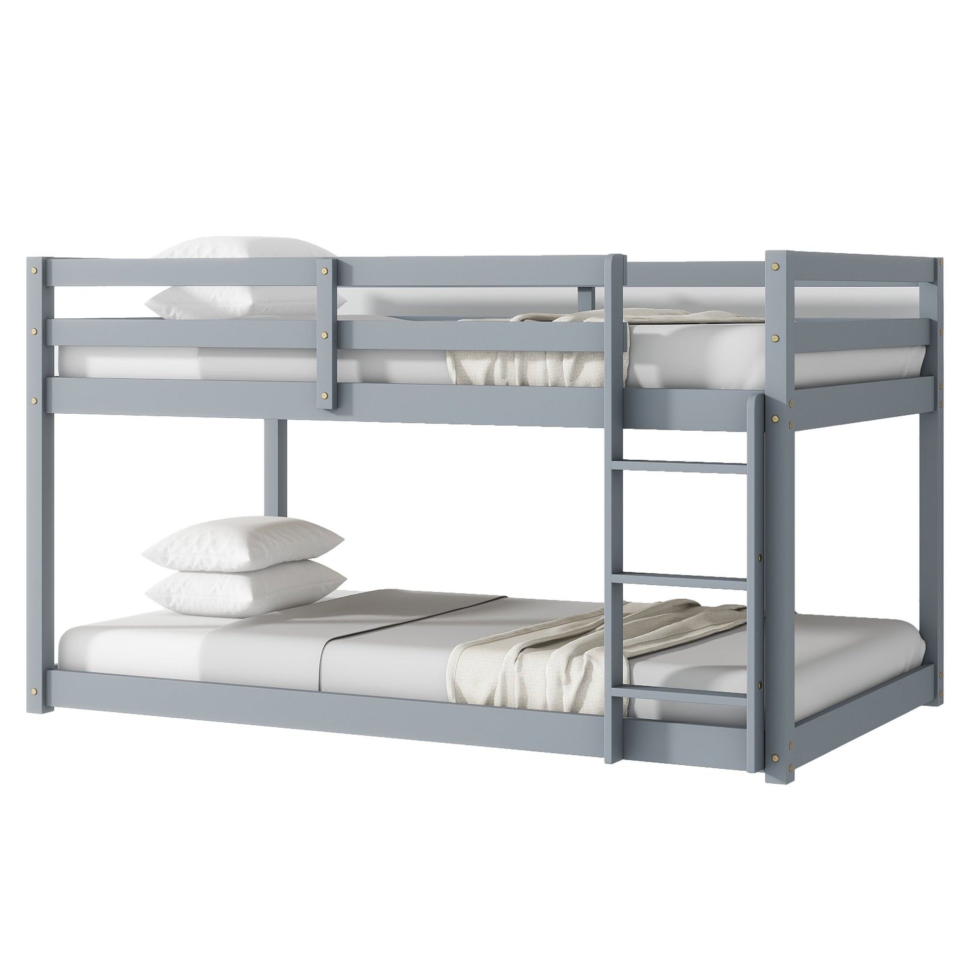Twin Over Twin Floor Bunk Bed with Ladder | Grey Kids Bunk Bed - 1st Choice Furniture Direct