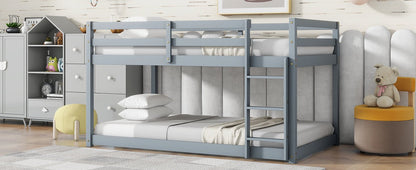 Twin Over Twin Floor Bunk Bed with Ladder | Grey Kids Bunk Bed - 1st Choice Furniture Direct