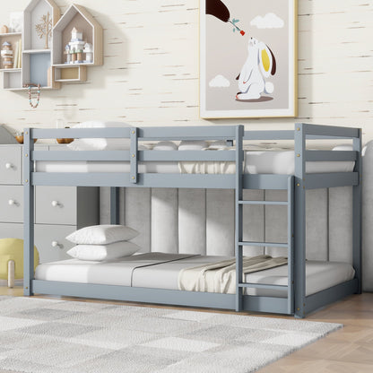 Twin Over Twin Floor Bunk Bed with Ladder | Grey Kids Bunk Bed - 1st Choice Furniture Direct