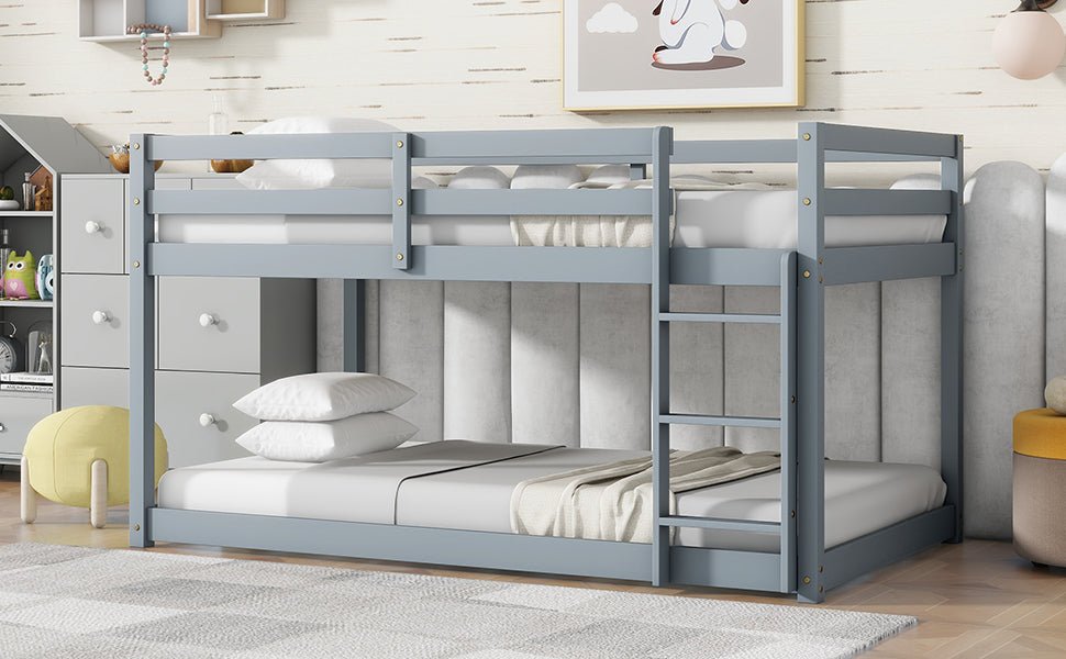 Twin Over Twin Floor Bunk Bed with Ladder | Grey Kids Bunk Bed - 1st Choice Furniture Direct