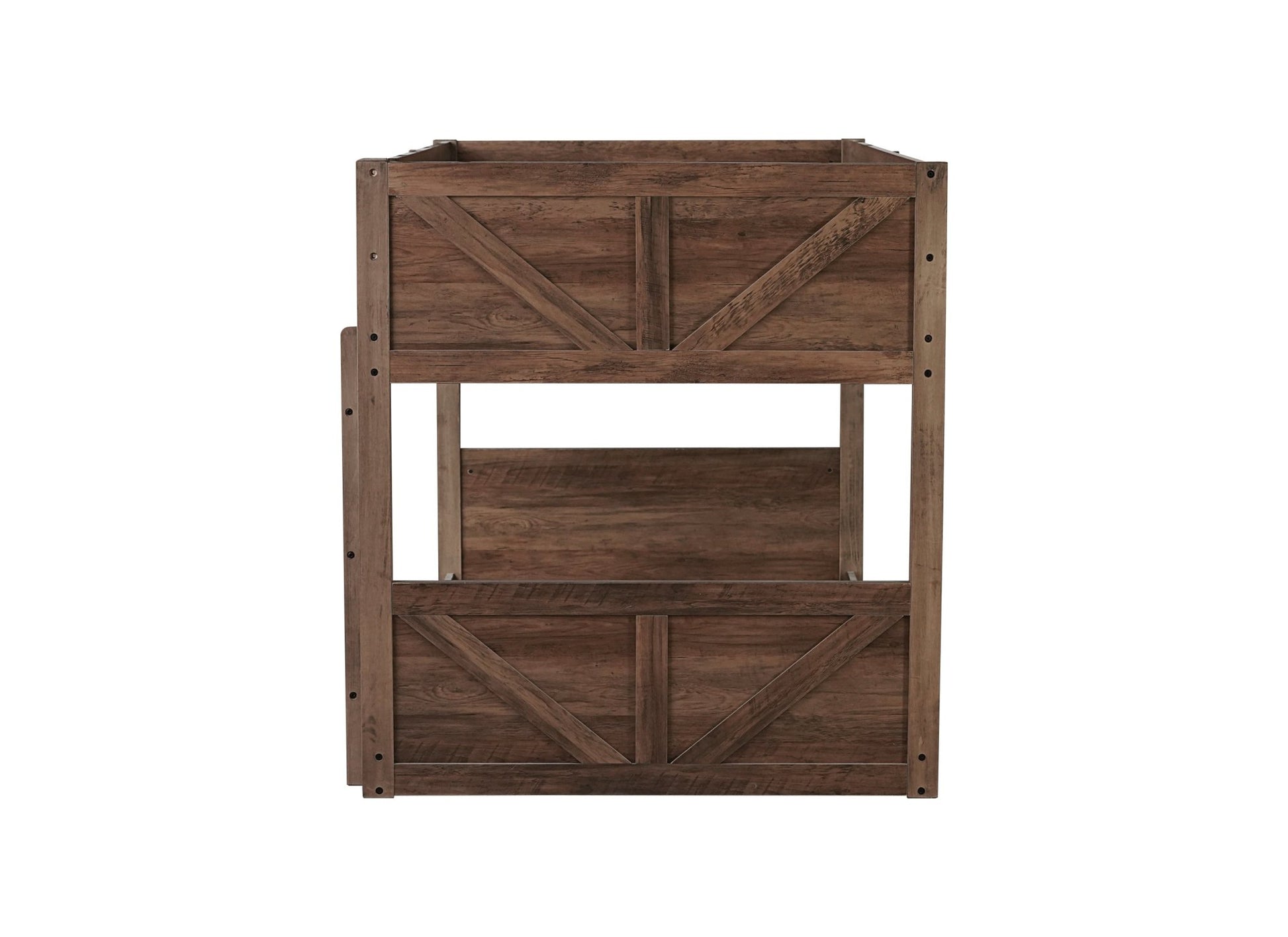 Twin over Twin Floor Bunk Bed with Panelled Headboard and Footboard, Solid Rubber Wood Foundation with Safety Guardrails, Built - in ladder,Antique Oak - 1st Choice Furniture Direct