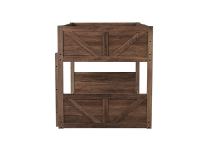 Twin over Twin Floor Bunk Bed with Panelled Headboard and Footboard, Solid Rubber Wood Foundation with Safety Guardrails, Built - in ladder,Antique Oak - 1st Choice Furniture Direct