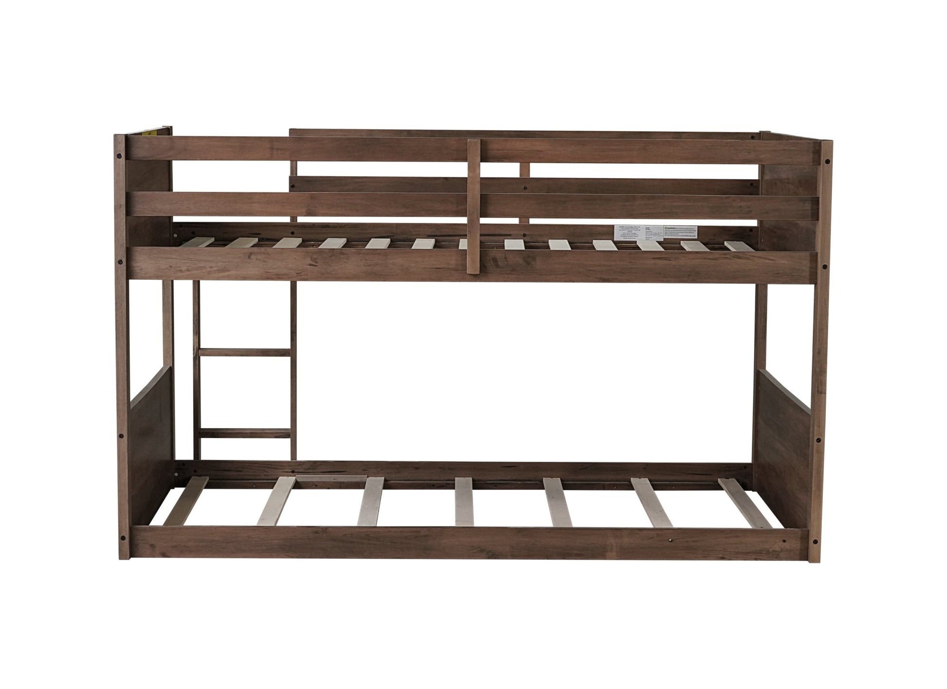 Twin over Twin Floor Bunk Bed with Panelled Headboard and Footboard, Solid Rubber Wood Foundation with Safety Guardrails, Built - in ladder,Antique Oak - 1st Choice Furniture Direct