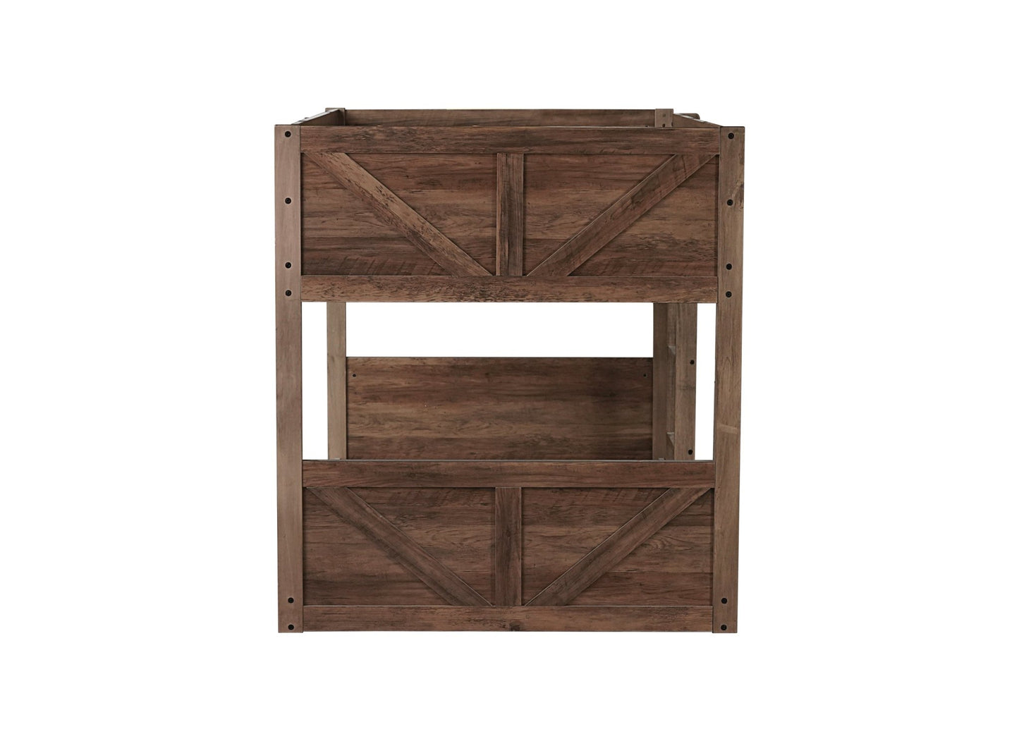 Twin over Twin Floor Bunk Bed with Panelled Headboard and Footboard, Solid Rubber Wood Foundation with Safety Guardrails, Built - in ladder,Antique Oak - 1st Choice Furniture Direct