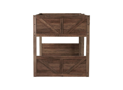 Twin over Twin Floor Bunk Bed with Panelled Headboard and Footboard, Solid Rubber Wood Foundation with Safety Guardrails, Built - in ladder,Antique Oak - 1st Choice Furniture Direct