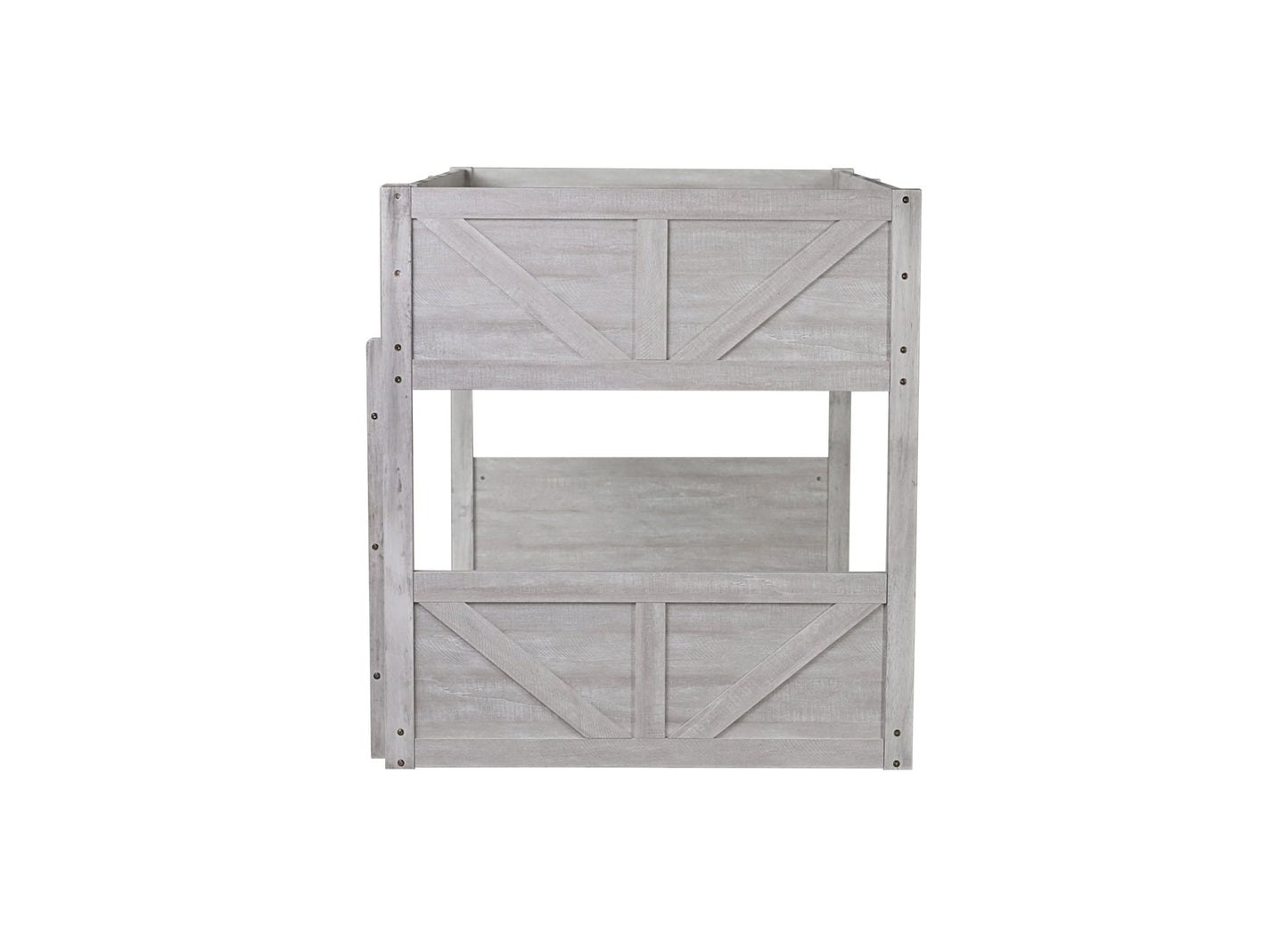 Twin over Twin Floor Bunk Bed with Panelled Headboard and Footboard, Solid Rubber Wood Foundation with Safety Guardrails, Built - in ladder,Antique White - 1st Choice Furniture Direct