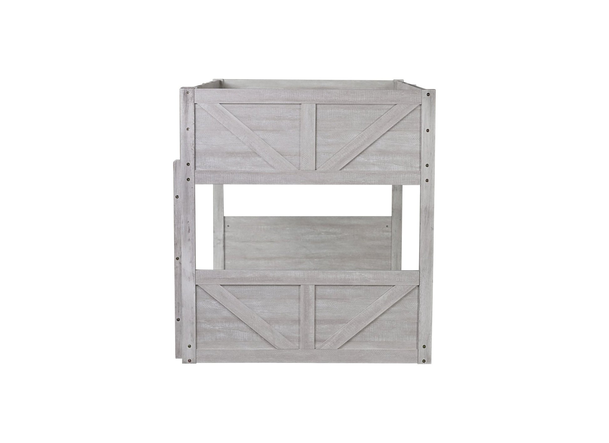 Twin over Twin Floor Bunk Bed with Panelled Headboard and Footboard, Solid Rubber Wood Foundation with Safety Guardrails, Built - in ladder,Antique White - 1st Choice Furniture Direct