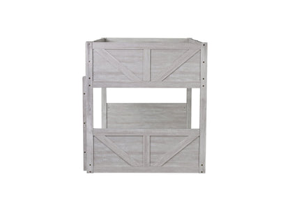 Twin over Twin Floor Bunk Bed with Panelled Headboard and Footboard, Solid Rubber Wood Foundation with Safety Guardrails, Built - in ladder,Antique White - 1st Choice Furniture Direct