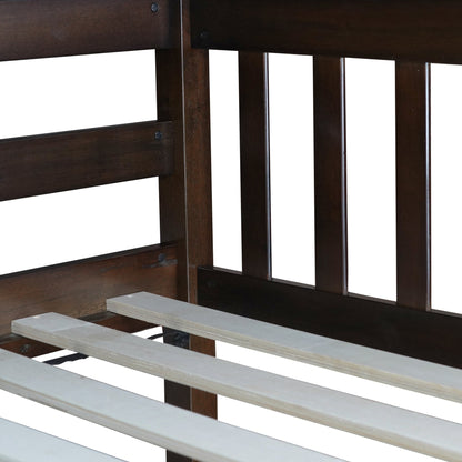 Twin Over Twin Rubber Wood Bunk Bed with 2 Drawers, Convertible into 2 Twin Beds, Twin Size Bunk Bed with Ladder and Safety Guardrails,Espresso - 1st Choice Furniture Direct