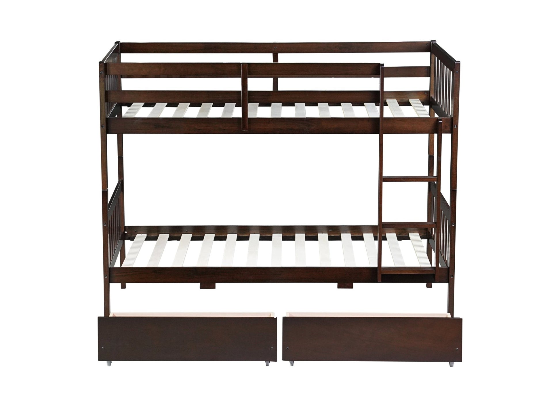 Twin Over Twin Rubber Wood Bunk Bed with 2 Drawers, Convertible into 2 Twin Beds, Twin Size Bunk Bed with Ladder and Safety Guardrails,Espresso - 1st Choice Furniture Direct