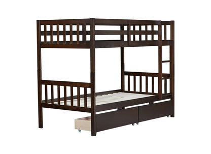 Twin Over Twin Rubber Wood Bunk Bed with 2 Drawers, Convertible into 2 Twin Beds, Twin Size Bunk Bed with Ladder and Safety Guardrails,Espresso - 1st Choice Furniture Direct
