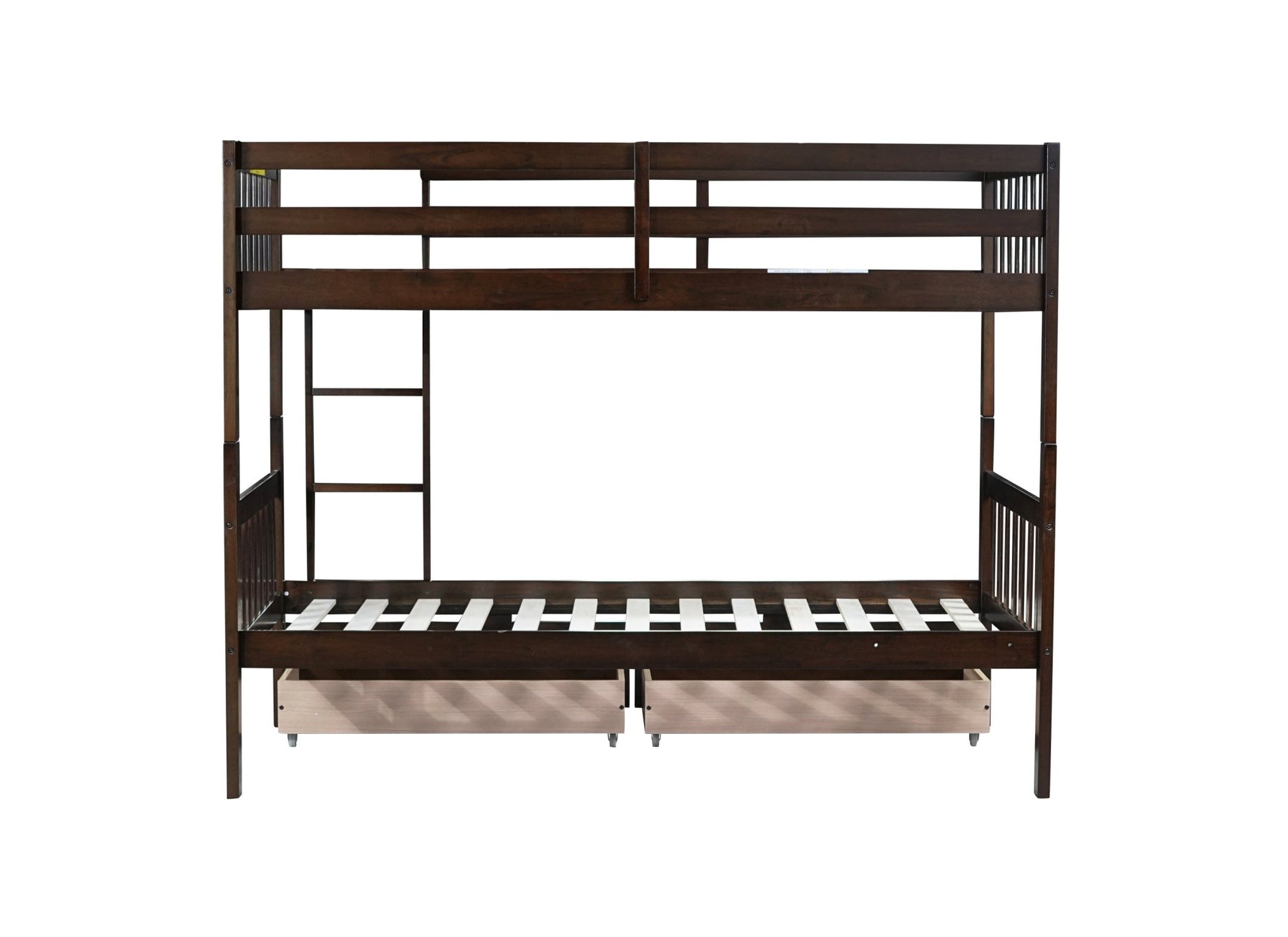 Twin Over Twin Rubber Wood Bunk Bed with 2 Drawers, Convertible into 2 Twin Beds, Twin Size Bunk Bed with Ladder and Safety Guardrails,Espresso - 1st Choice Furniture Direct