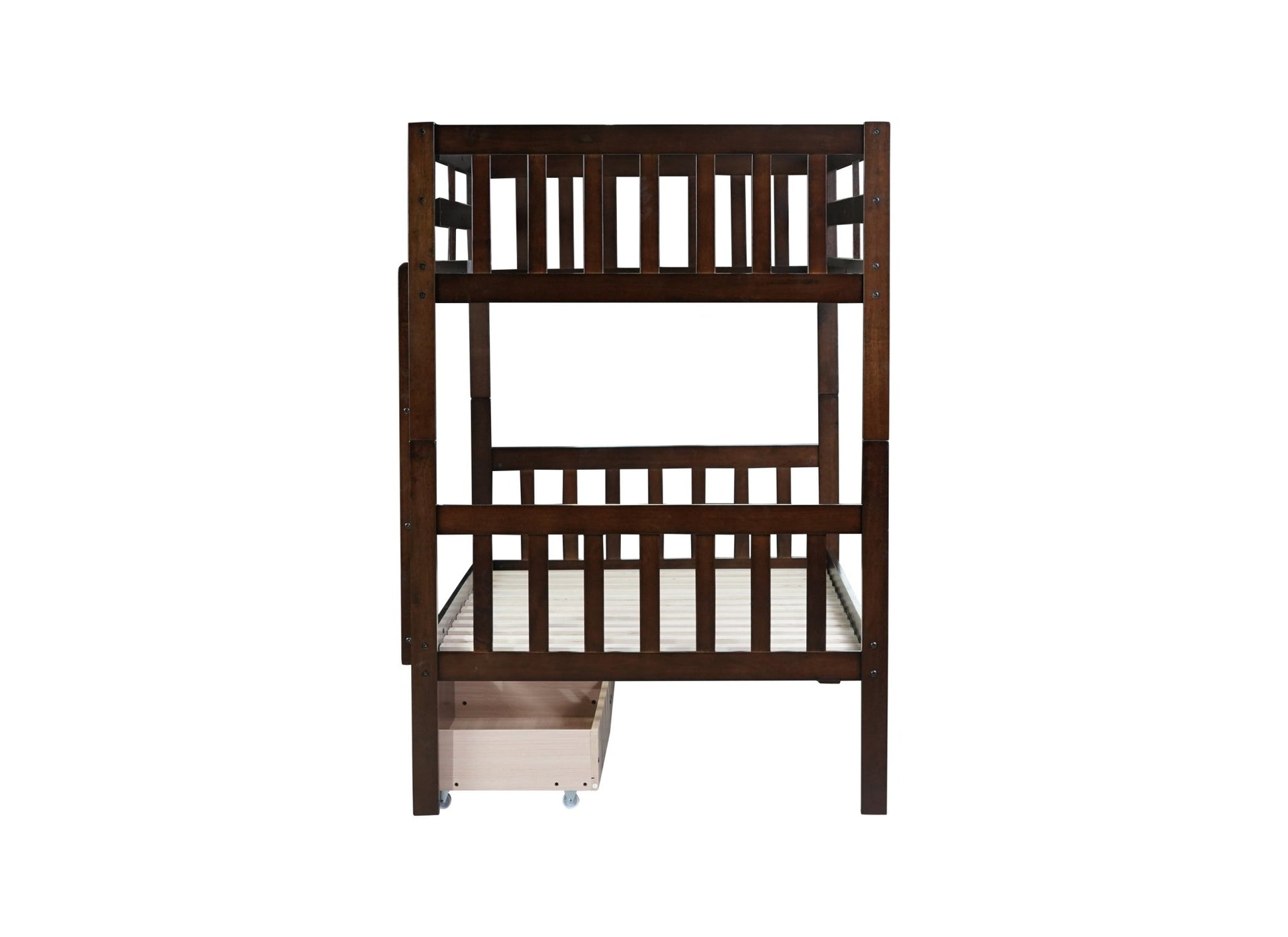 Twin Over Twin Rubber Wood Bunk Bed with 2 Drawers, Convertible into 2 Twin Beds, Twin Size Bunk Bed with Ladder and Safety Guardrails,Espresso - 1st Choice Furniture Direct