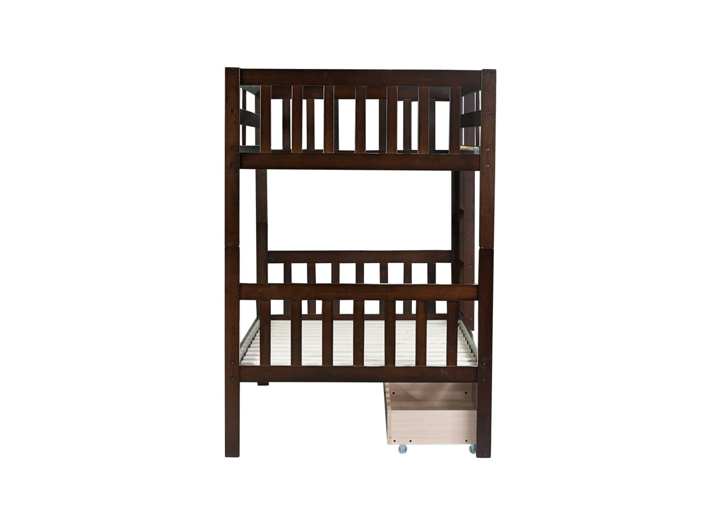 Twin Over Twin Rubber Wood Bunk Bed with 2 Drawers, Convertible into 2 Twin Beds, Twin Size Bunk Bed with Ladder and Safety Guardrails,Espresso - 1st Choice Furniture Direct