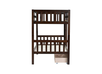 Twin Over Twin Rubber Wood Bunk Bed with 2 Drawers, Convertible into 2 Twin Beds, Twin Size Bunk Bed with Ladder and Safety Guardrails,Espresso - 1st Choice Furniture Direct