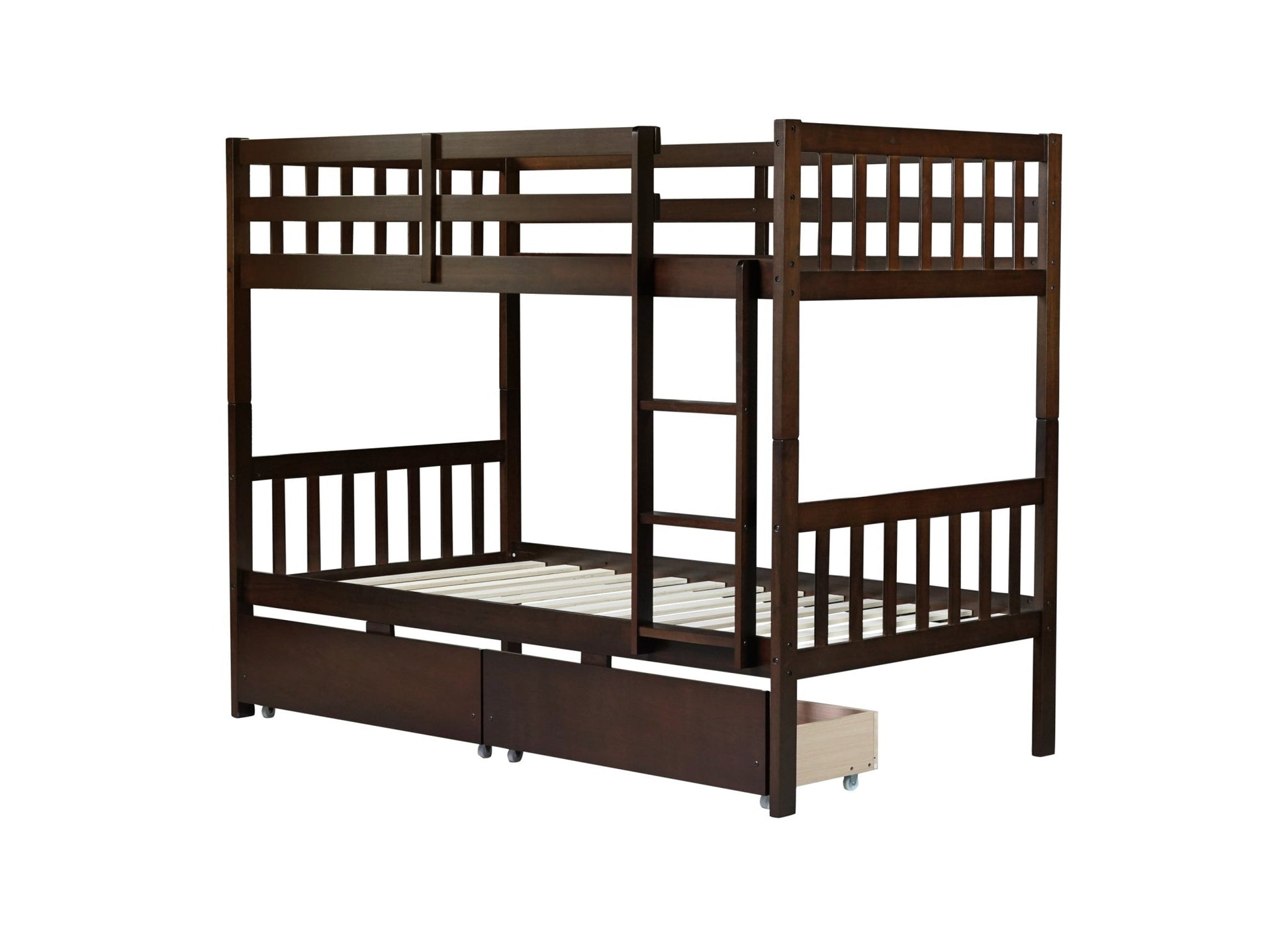 Twin Over Twin Rubber Wood Bunk Bed with 2 Drawers, Convertible into 2 Twin Beds, Twin Size Bunk Bed with Ladder and Safety Guardrails,Espresso - 1st Choice Furniture Direct