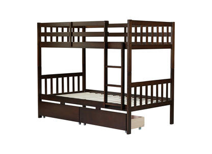 Twin Over Twin Rubber Wood Bunk Bed with 2 Drawers, Convertible into 2 Twin Beds, Twin Size Bunk Bed with Ladder and Safety Guardrails,Espresso - 1st Choice Furniture Direct
